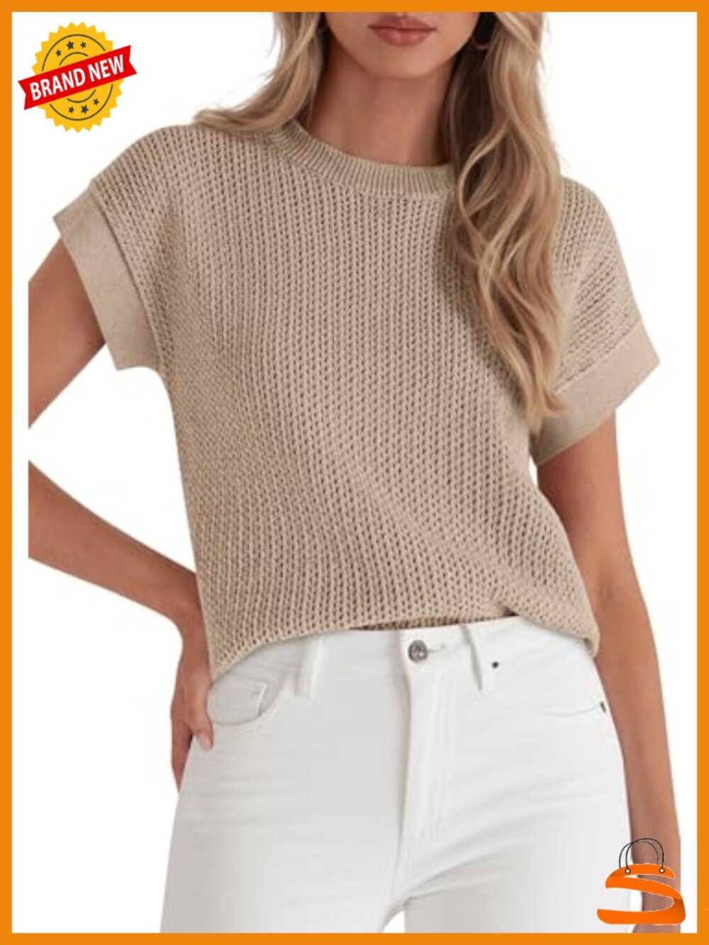 Womens Crochet Sweater Vest Cap Sleeve Knit Top Crewneck Pullover